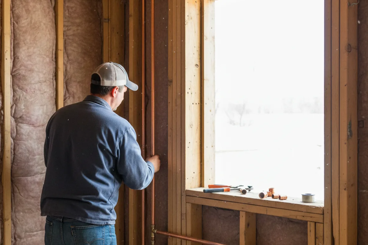 Licensed plumber running new copper supply lines in a Plainfield home